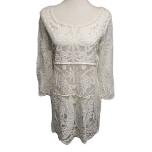 Womens Sheer Lace Floral Overlay Tunic Coverup Ivory Coquette Dainty *READ*